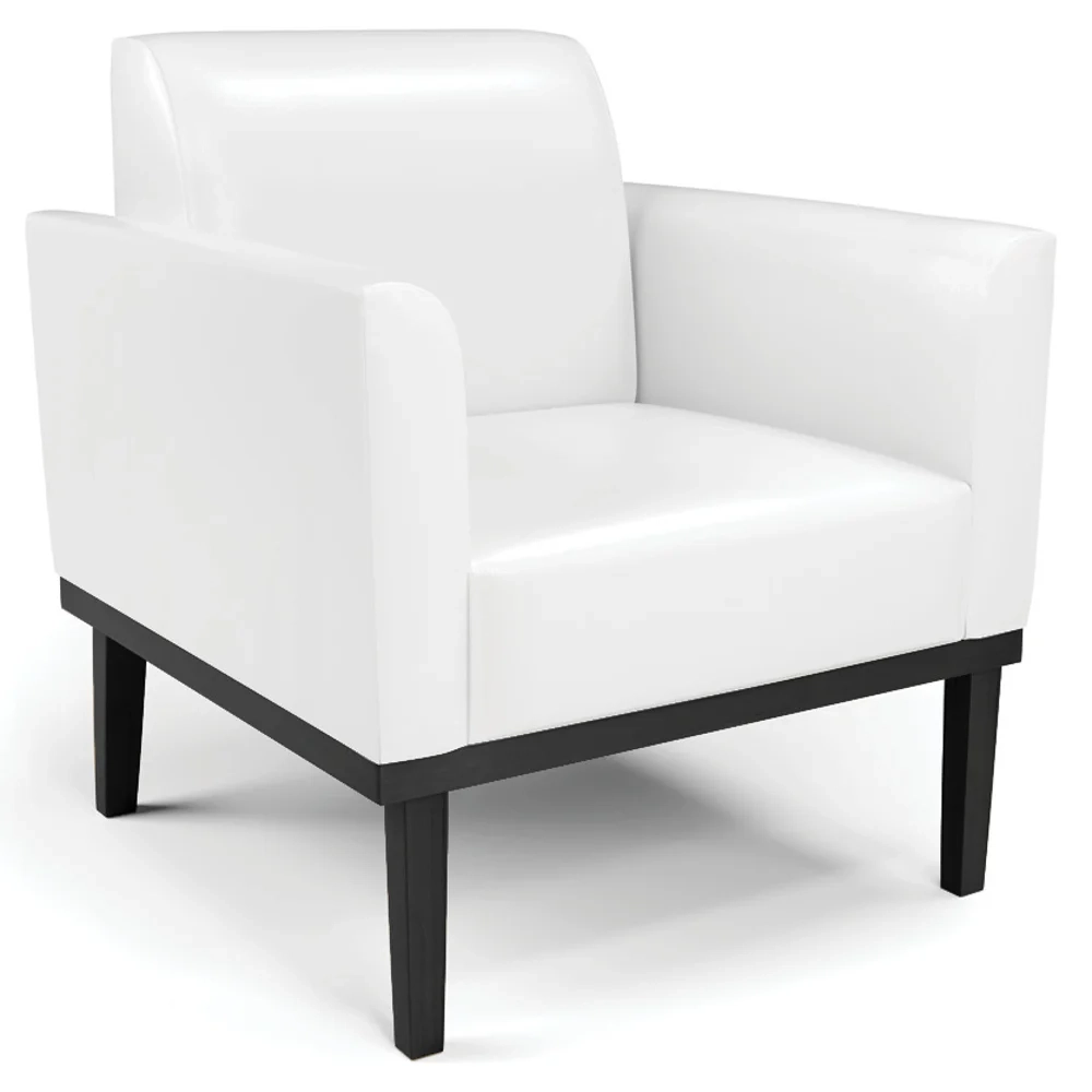 Poltrona Decorativa Base Madeira Preto Maressa Sintético PU Branco - Ibiza