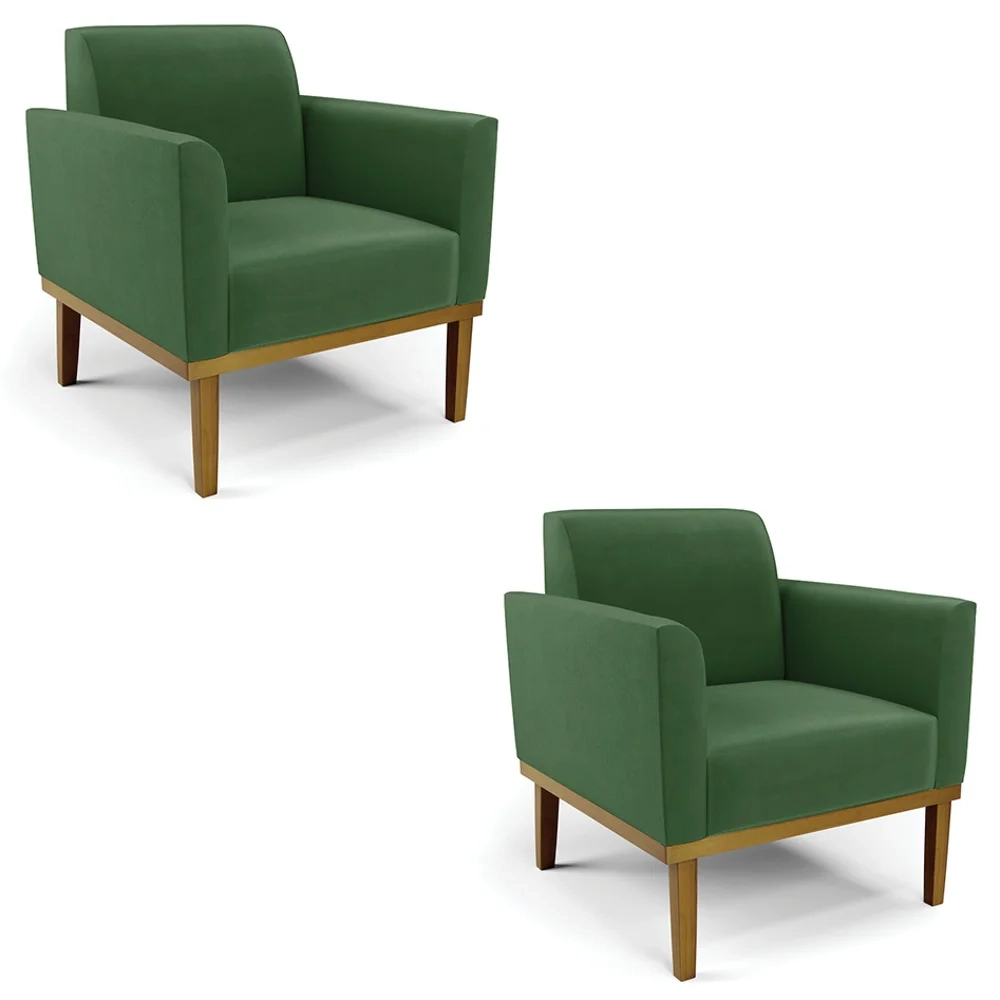 Poltrona Base Madeira Castanho Kit 2 Maressa Suede Verde - Ibiza