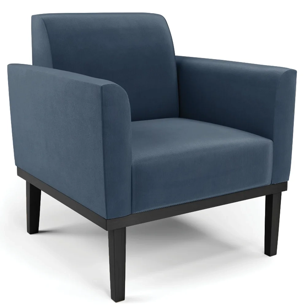 Poltrona Decorativa Base Madeira Preto Maressa Suede Azul Marinho - Ibiza