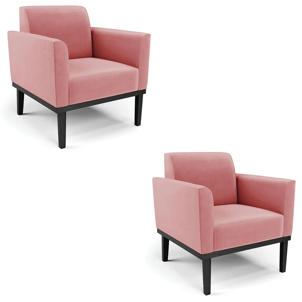 Poltrona Base Madeira Preto Kit 2 Maressa Suede Rosê - Ibiza
