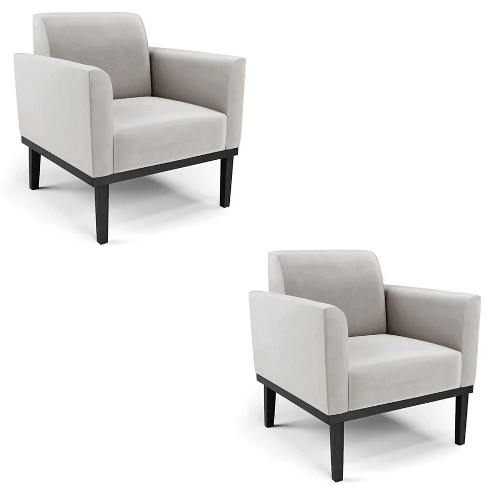 Poltrona Base Madeira Preto Kit 2 Maressa Veludo Cinza - Ibiza