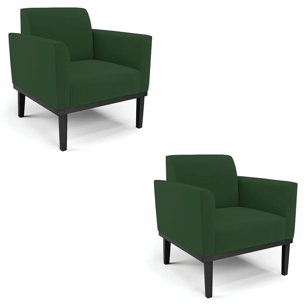 Poltrona Base Madeira Preto Kit 2 Maressa Veludo Verde - Ibiza