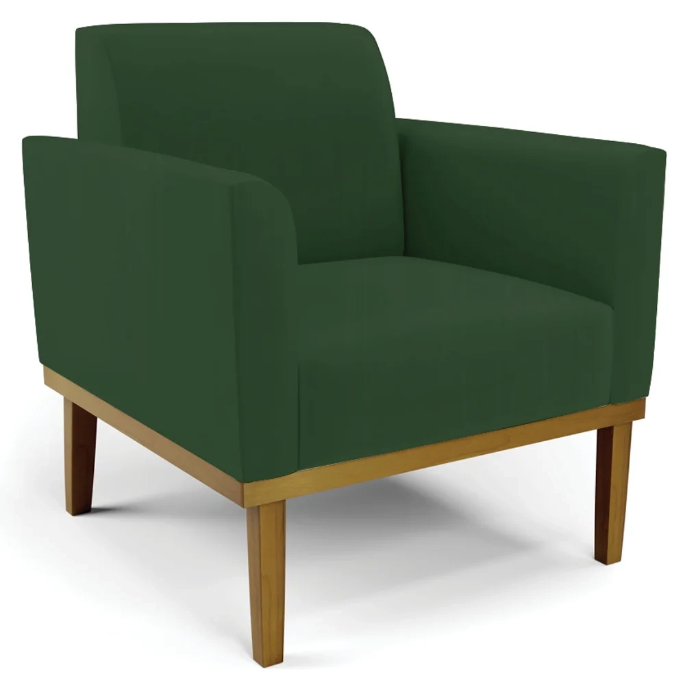 Poltrona Decorativa Base Madeira Castanho Maressa Veludo Verde - Ibiza