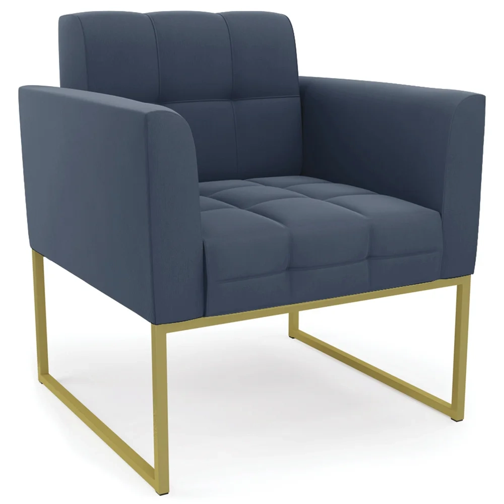 Poltrona Decorativa Base Industrial Dourado Ana Suede Azul Marinho - Ibiza