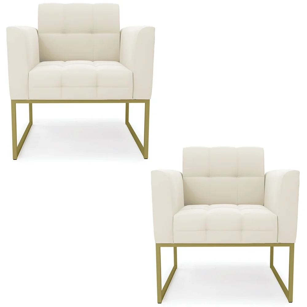 Poltrona Base Industrial Dourado Kit 2 Ana Veludo Bege - Ibiza