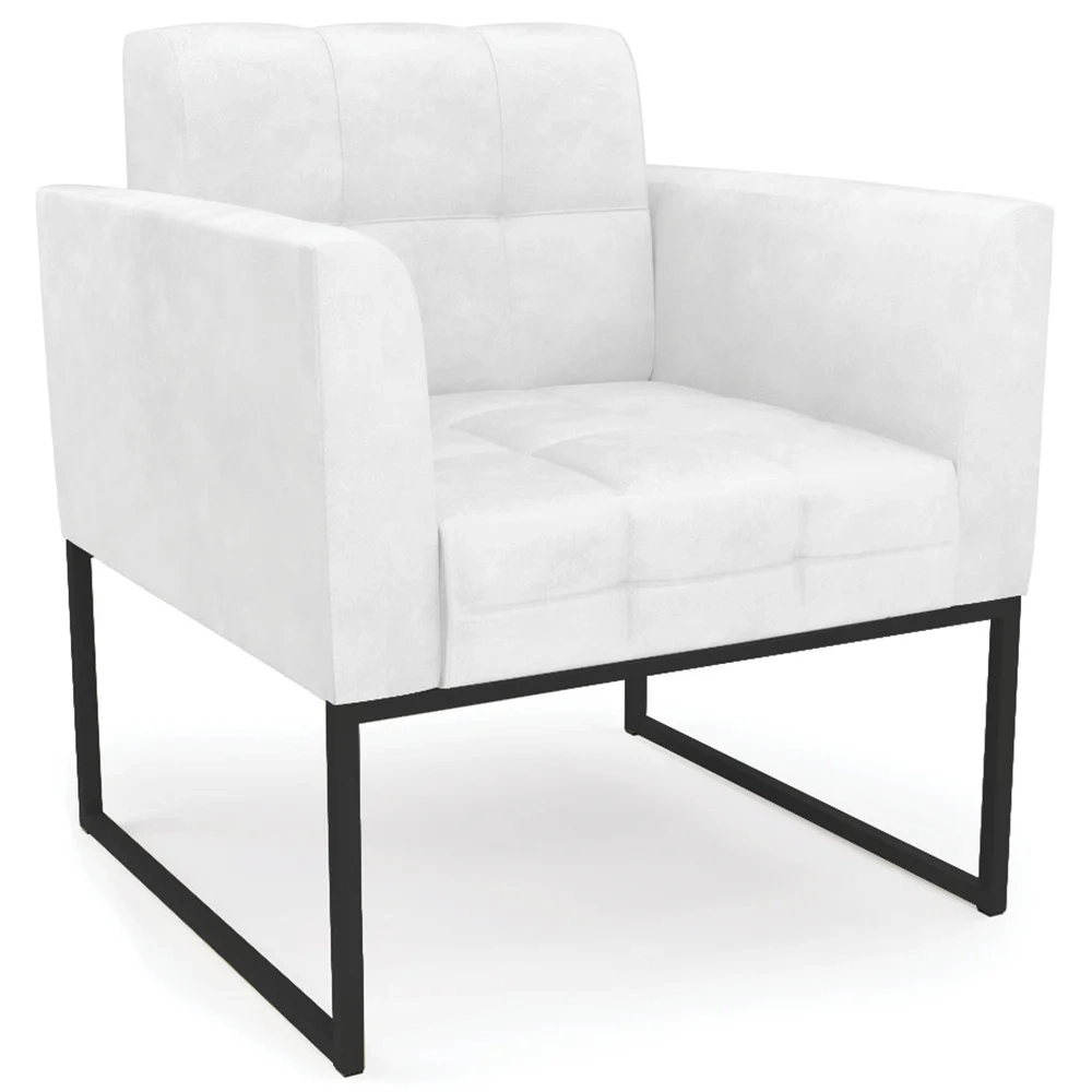 Poltrona Decorativa Base Industrial Preto Ana Sintético PU Branco - Ibiza
