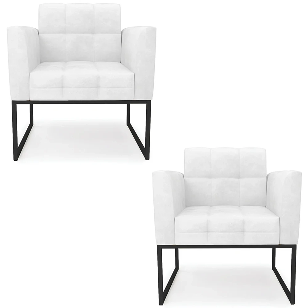 Poltrona Base Industrial Preto Kit 2 Ana Sintético PU Branco - Ibiza