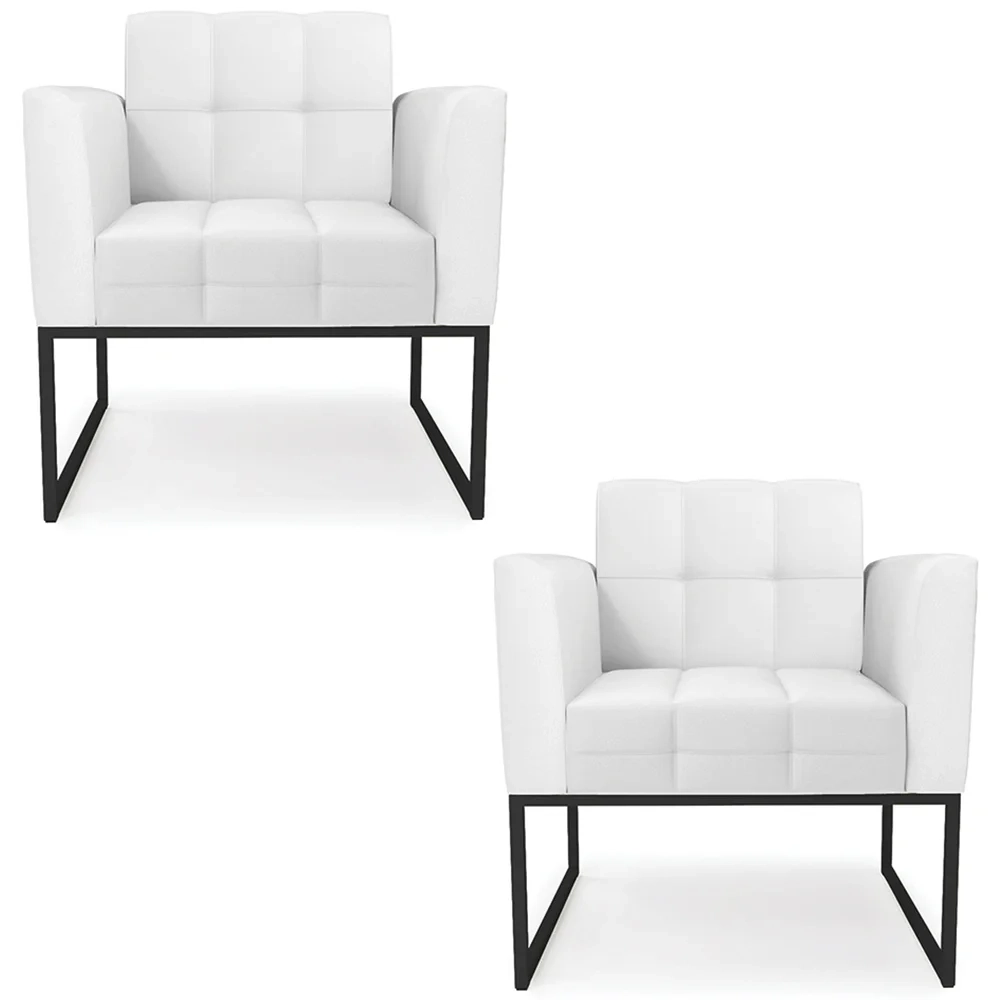 Poltrona Base Industrial Preto Kit 2 Ana Sintético Branco - Ibiza