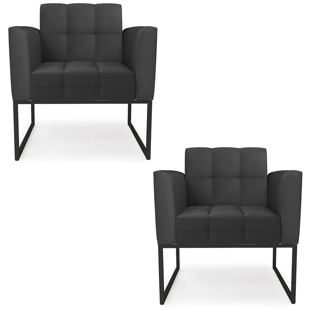 Poltrona Base Industrial Preto Kit 2 Ana Sintético Preto - Ibiza