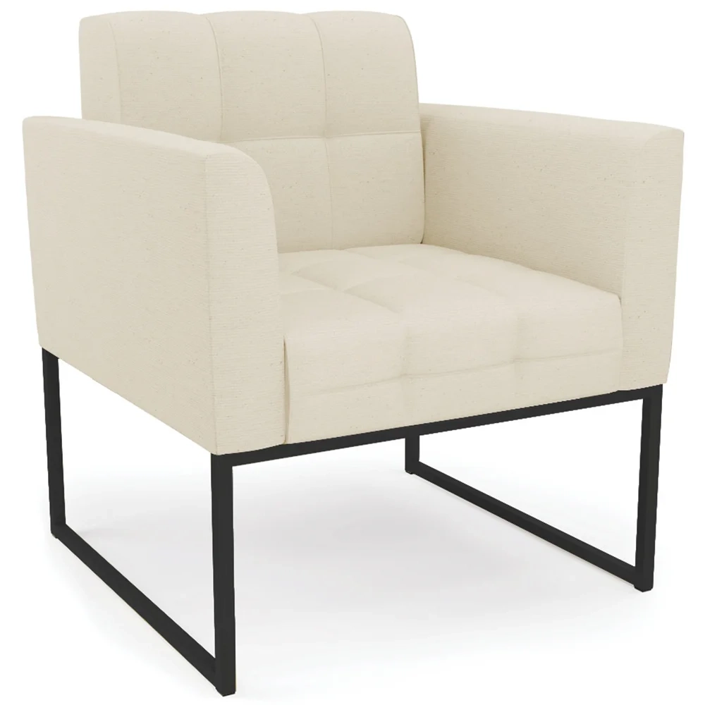 Poltrona Decorativa Base Industrial Preto Ana Linho Bege - Ibiza