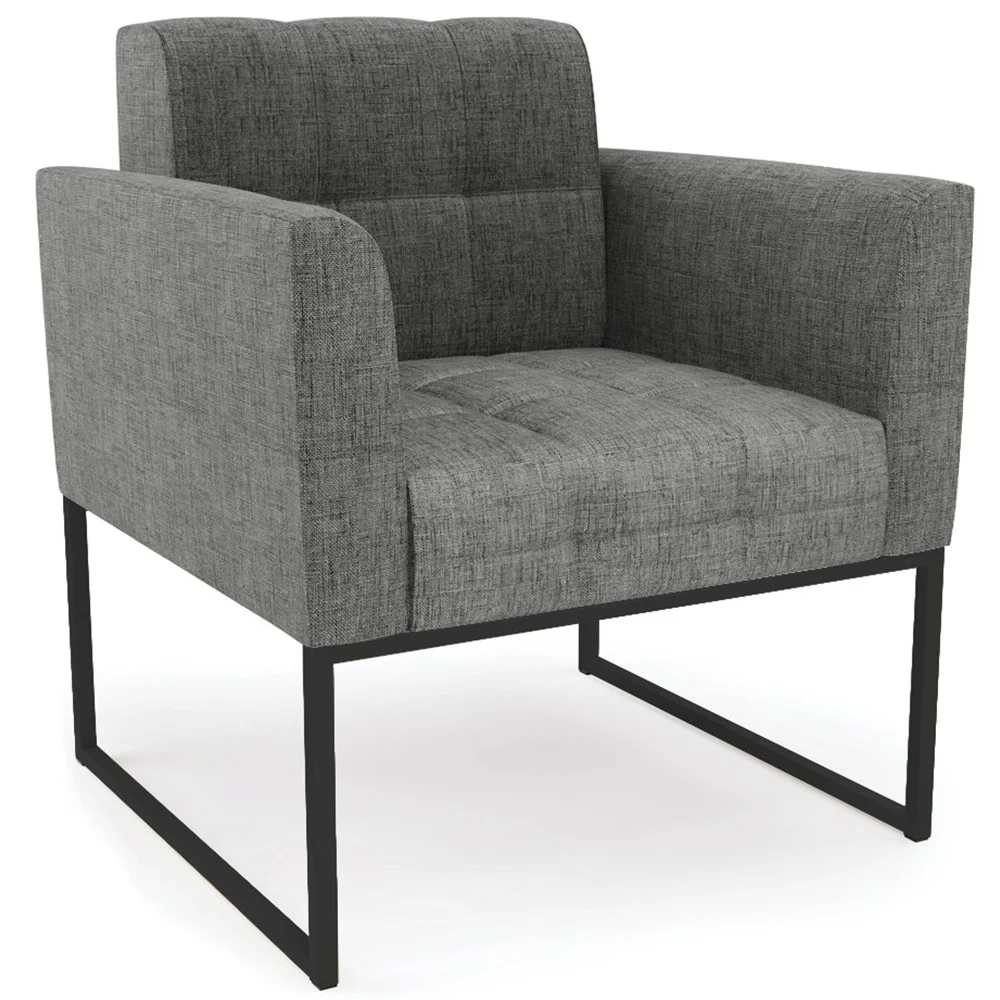 Poltrona Decorativa Base Industrial Preto Ana Linho Grafite - Ibiza