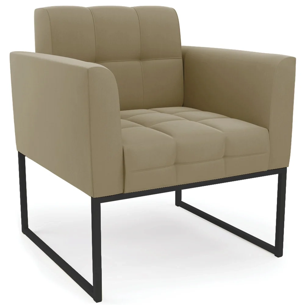 Poltrona Decorativa Base Industrial Preto Ana Suede Marrom RT - Ibiza