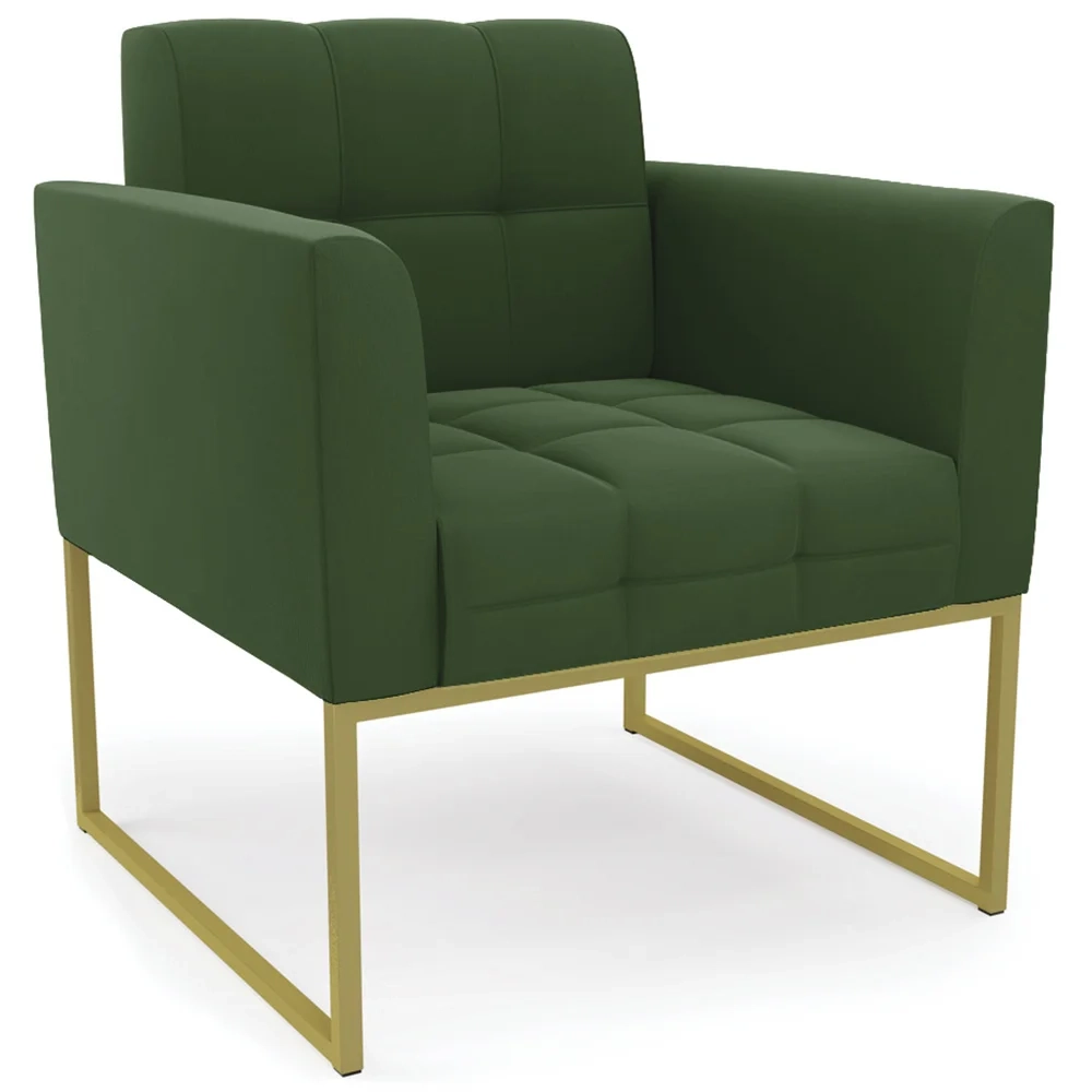 Poltrona Decorativa Base Industrial Dourado Ana Suede Verde - Ibiza