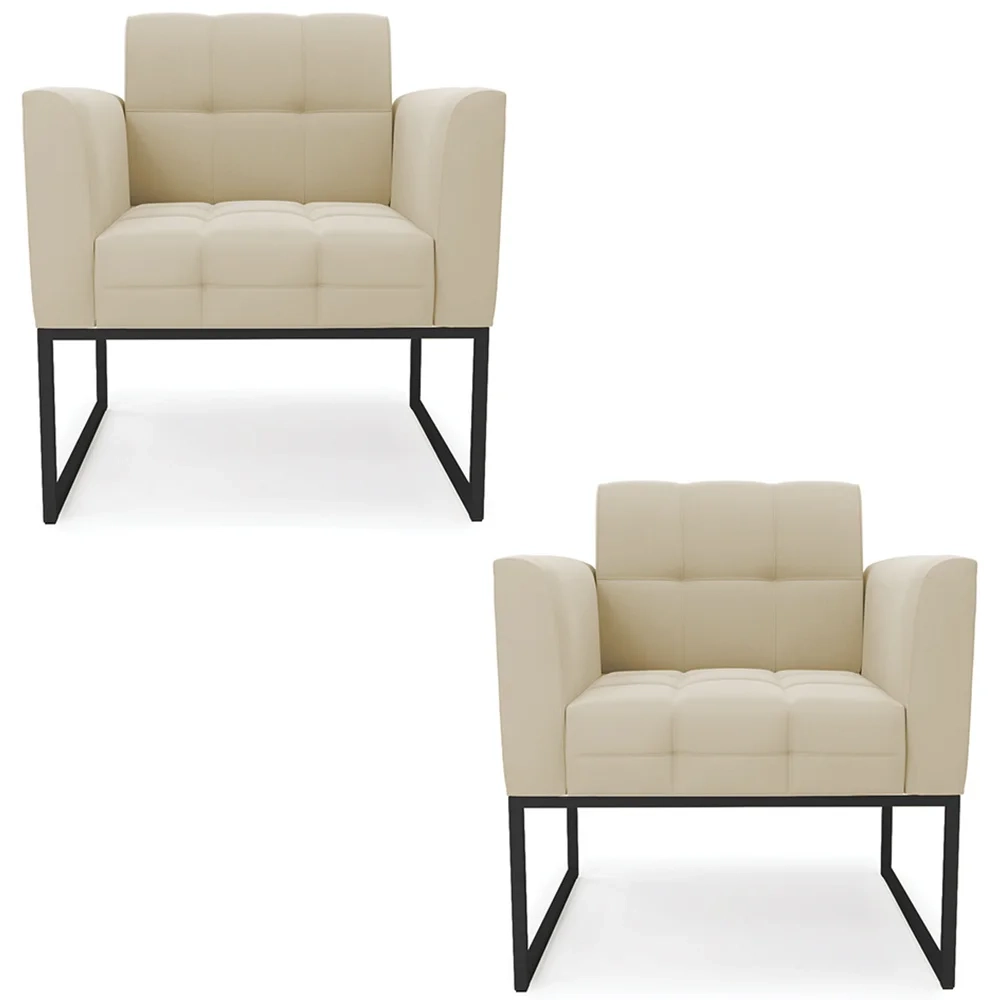 Poltrona Base Industrial Preto Kit 2 Ana Suede Bege - Ibiza