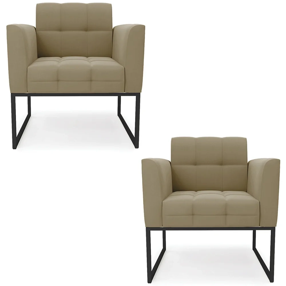 Poltrona Base Industrial Preto Kit 2 Ana Suede Marrom RT - Ibiza