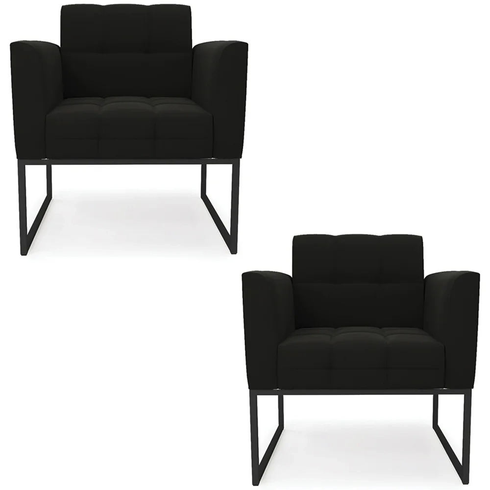 Poltrona Base Industrial Preto Kit 2 Ana Suede Preto - Ibiza