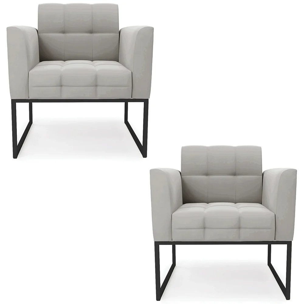 Poltrona Base Industrial Preto Kit 2 Ana Veludo Cinza - Ibiza