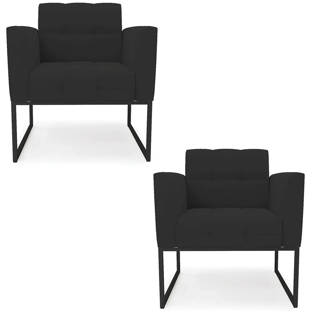 Poltrona Base Industrial Preto Kit 2 Ana Veludo Preto - Ibiza