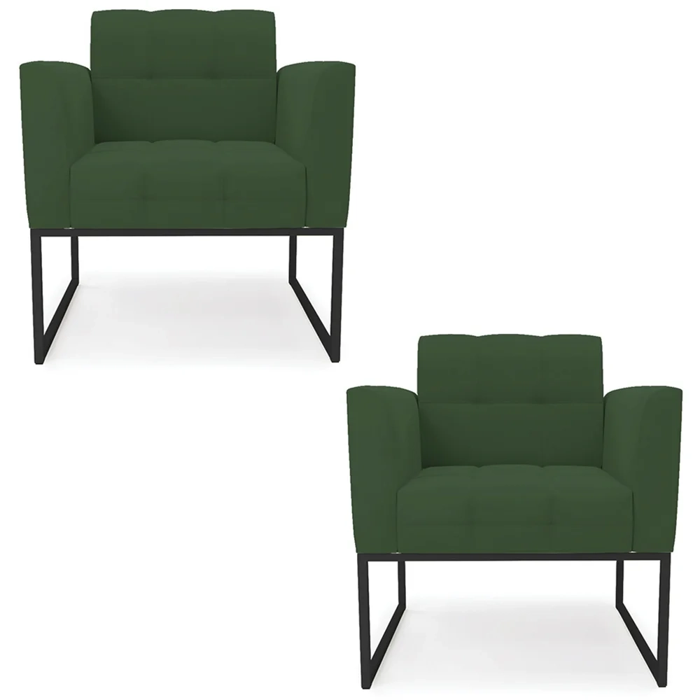 Poltrona Base Industrial Preto Kit 2 Ana Veludo Verde - Ibiza