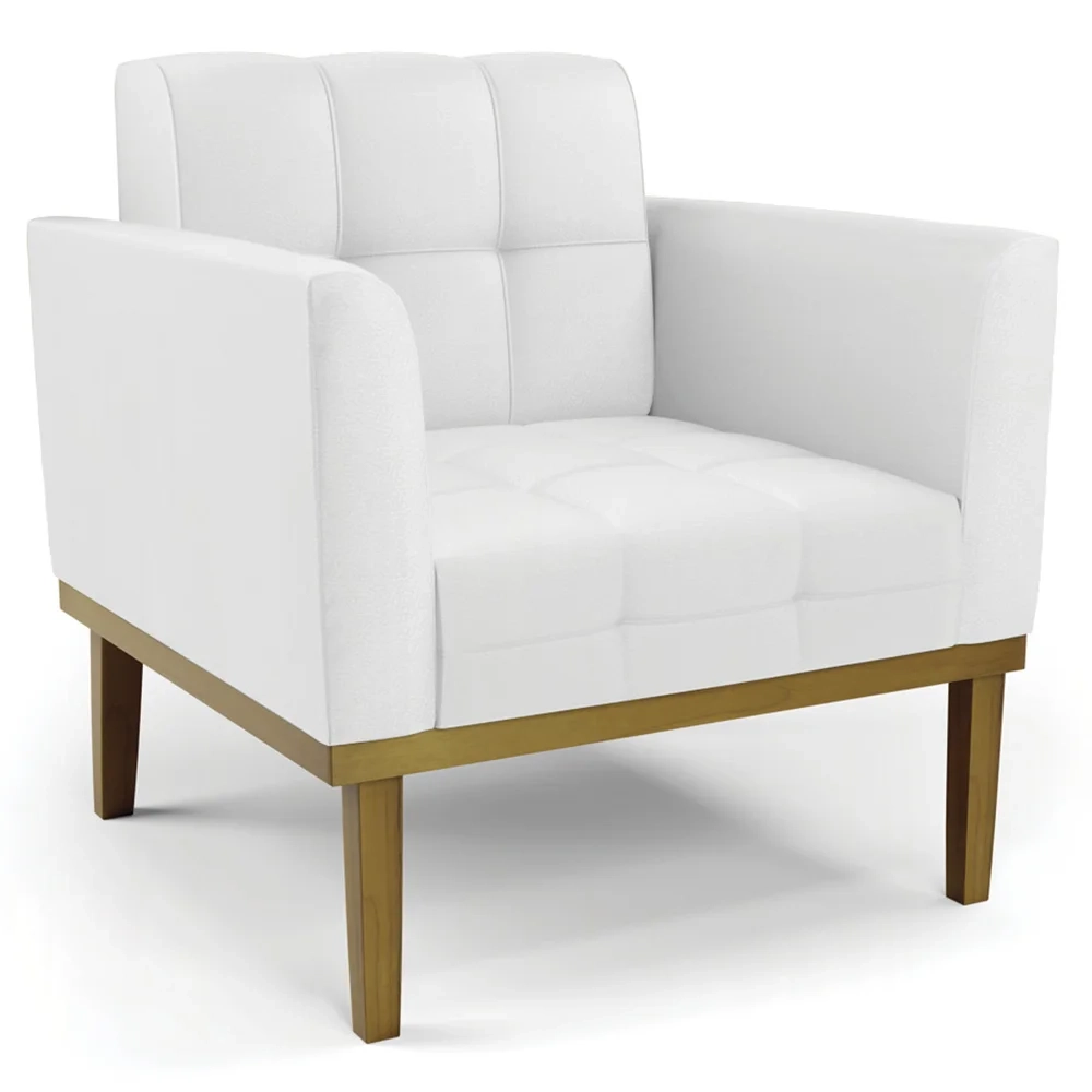 Poltrona Decorativa Base Madeira Castanho Ana Sintético Branco - Ibiza