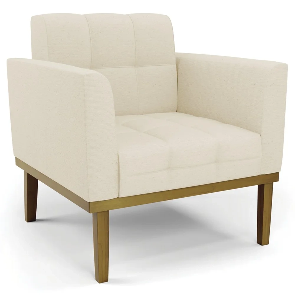 Poltrona Decorativa Base Madeira Castanho Ana Linho Bege - Ibiza