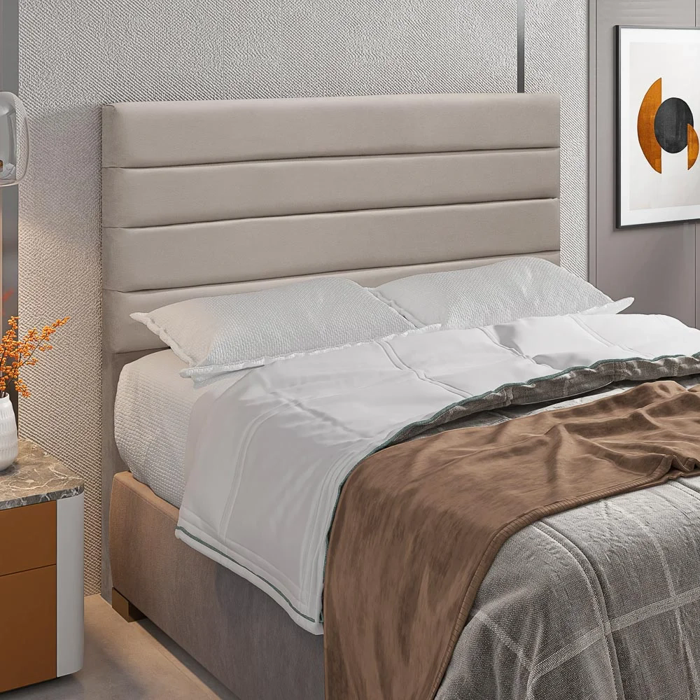 Cabeceira Cama Box Casal 140cm Rubi W01 Suede Bege - Mpozenato