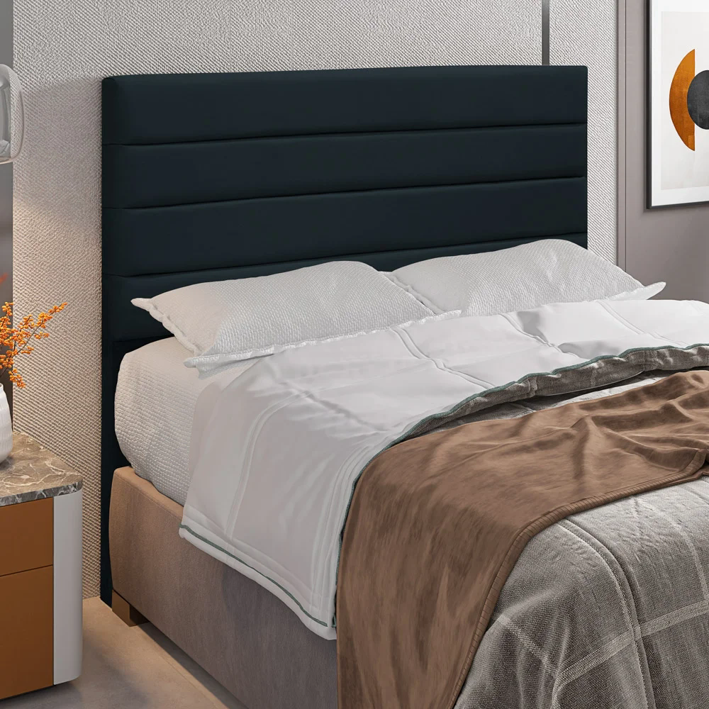 Cabeceira Cama Box Casal King 193cm Rubi W01 Suede Preto - Mpozenato