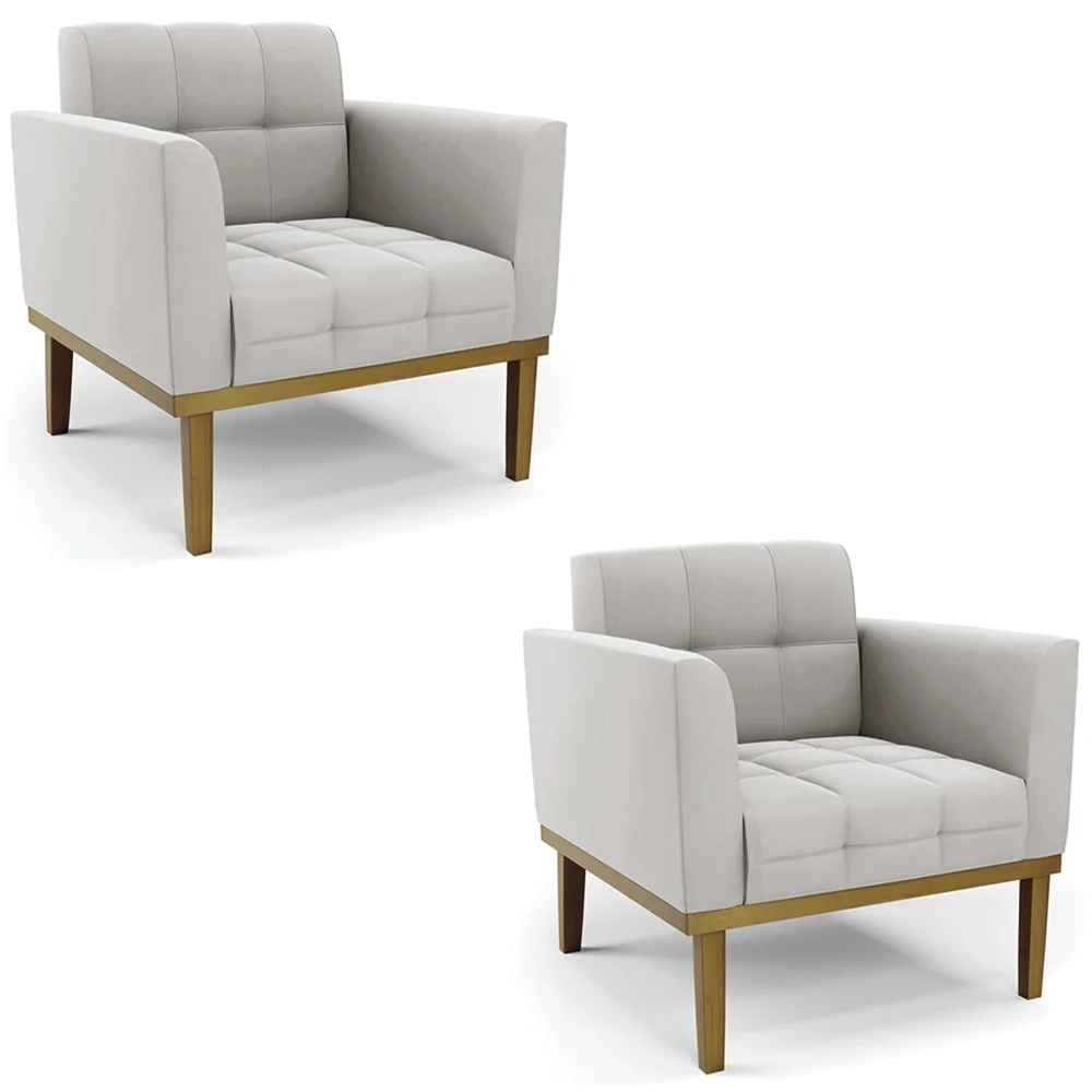 Poltrona Base Madeira Castanho Kit 2 Ana Veludo Cinza - Ibiza