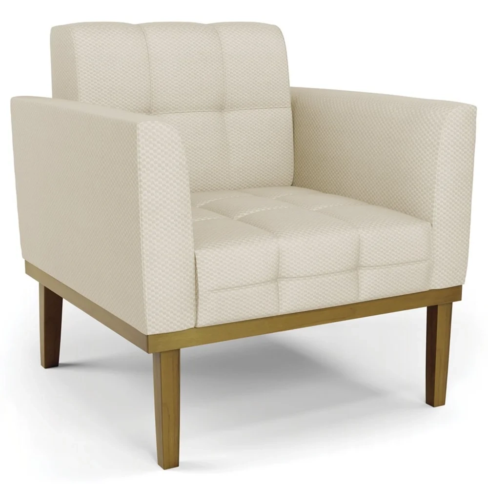 Poltrona Decorativa Base Madeira Castanho Ana Veludo Luxo Off White - Ibiza