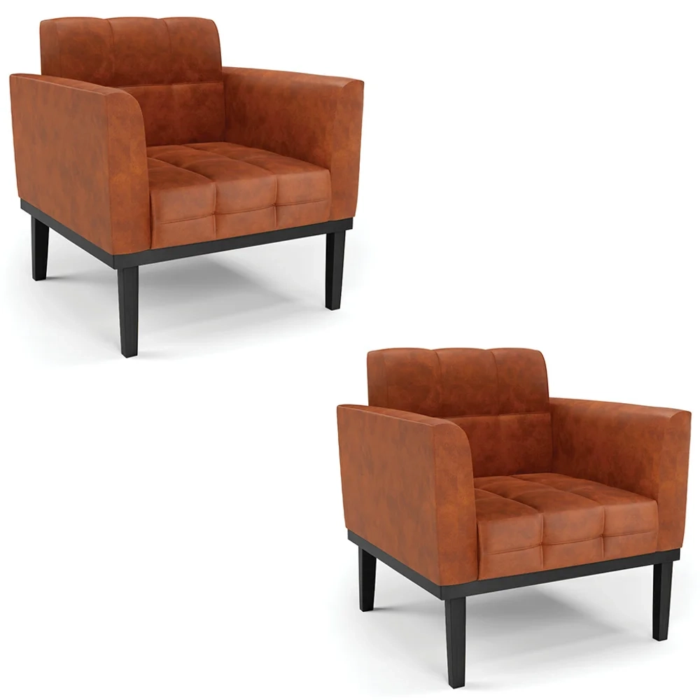 Poltrona Base Madeira Preto Kit 2 Ana Sintético PU Nozes - Ibiza