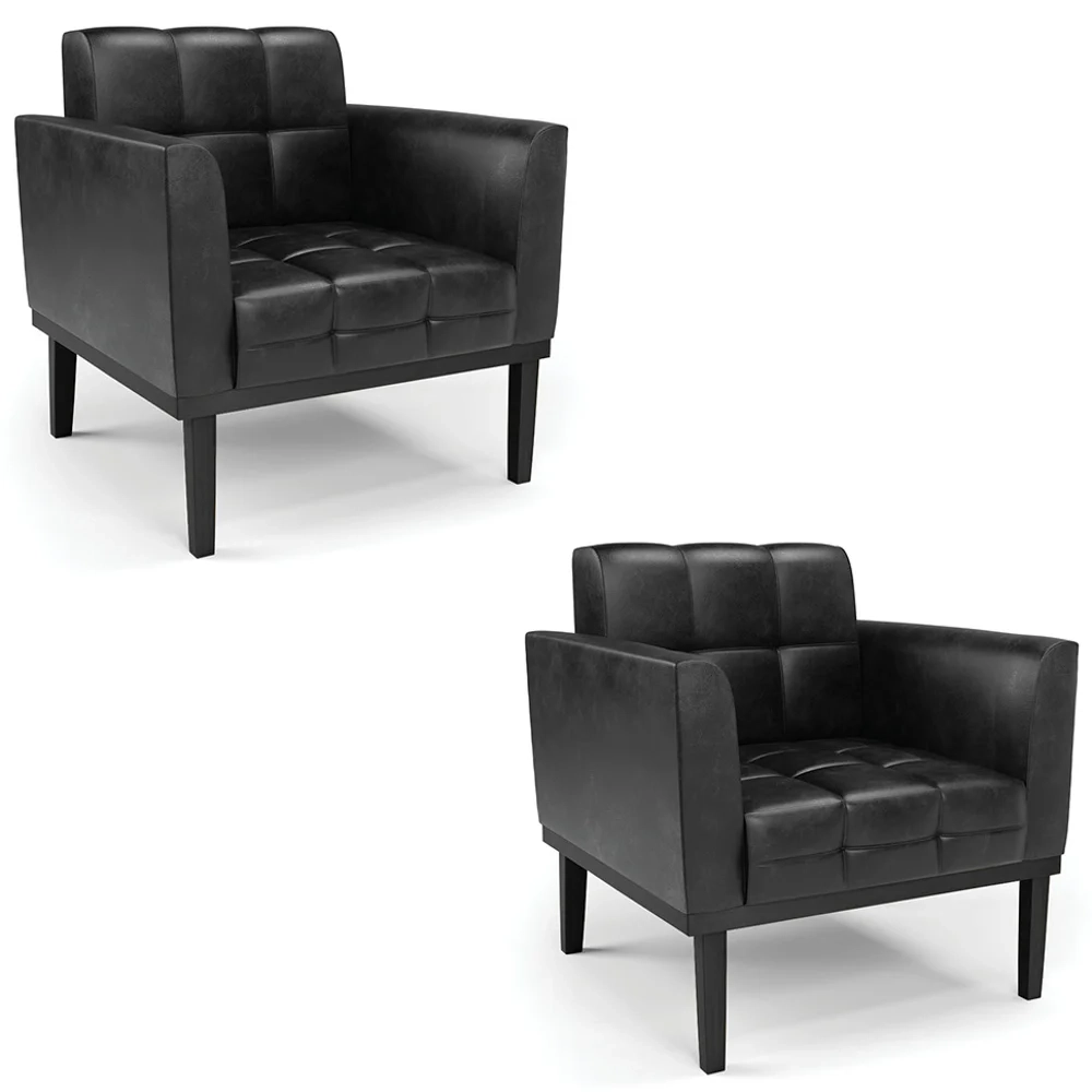 Poltrona Base Madeira Preto Kit 2 Ana Sintético PU Preto - Ibiza