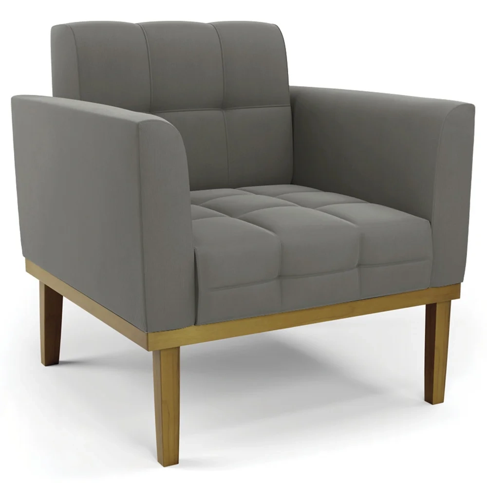 Poltrona Decorativa Base Madeira Castanho Ana Suede Grafite - Ibiza