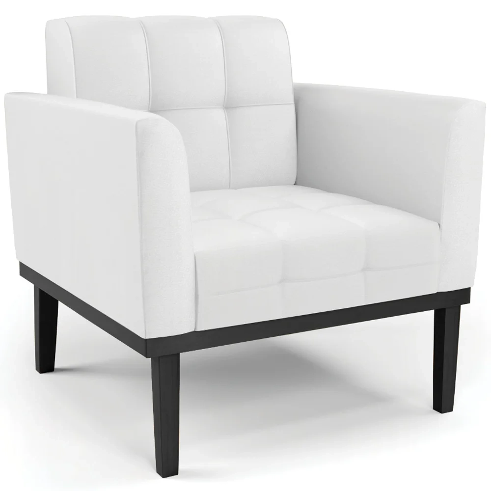 Poltrona Decorativa Base Madeira Preto Ana Sintético Branco - Ibiza