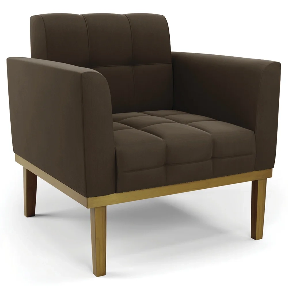 Poltrona Decorativa Base Madeira Castanho Ana Suede Marrom - Ibiza