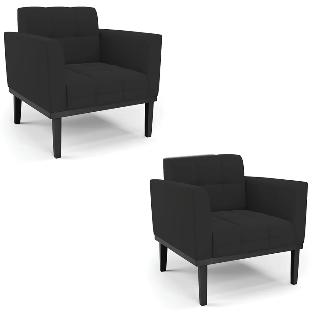 Poltrona Base Madeira Preto Kit 2 Ana Veludo Preto - Ibiza