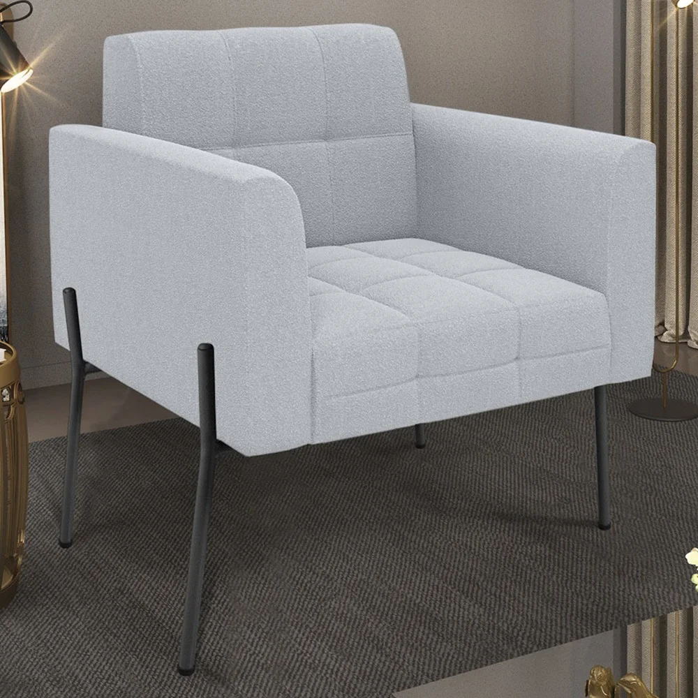 Poltrona Para Sala Pés Metálicos Preto Ana Boucle Cinza - Ibiza