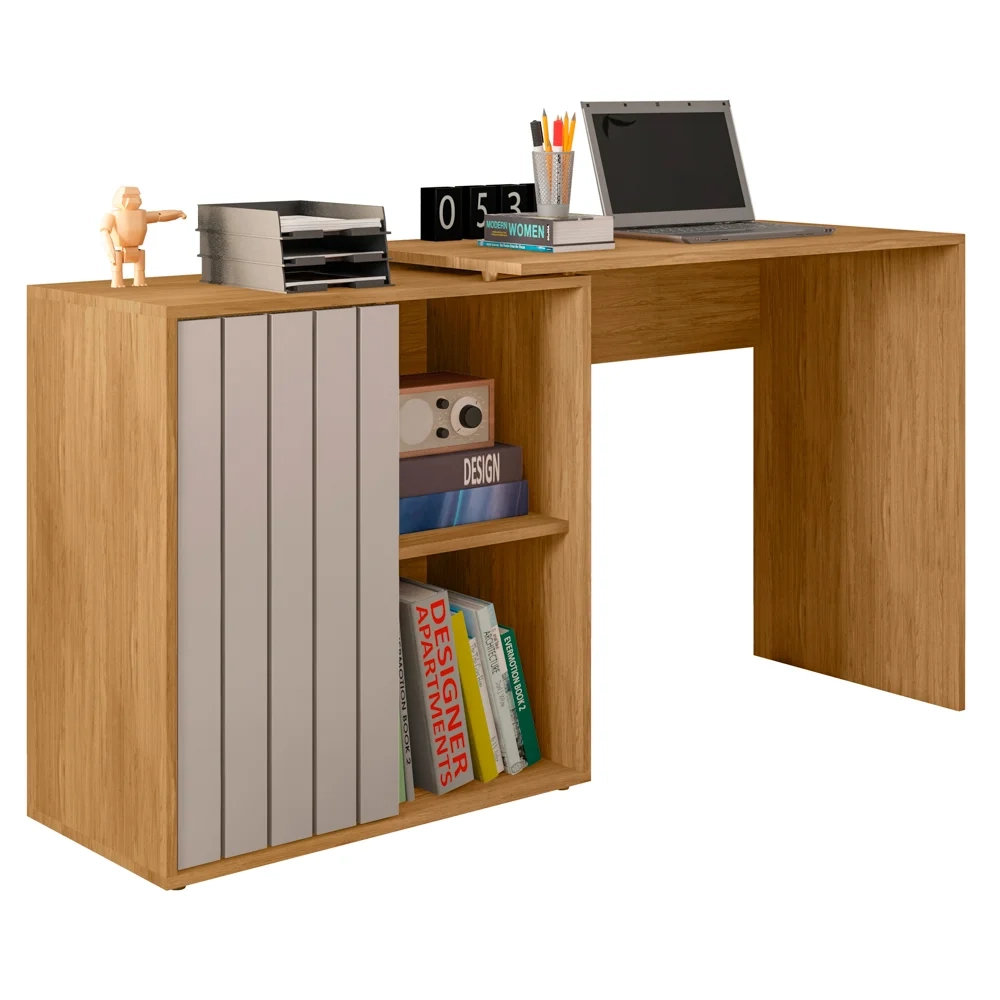 Mesa para Escritório Home Office 1 Porta Ripada Tech Mel/Cacao - Caemmun