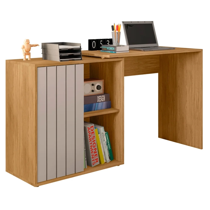 Mesa para Escritório Home Office 1 Porta Ripada Tech Mel/Cacao - Caemmun
