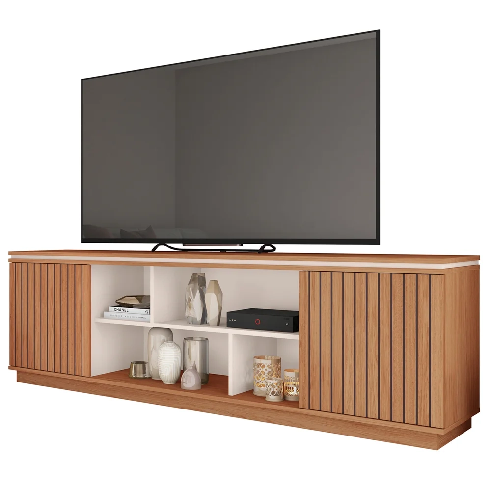 Rack Para Sala Bancada de TV 75 Pol 180cm Simetria Freijó/Off White - Caemmun