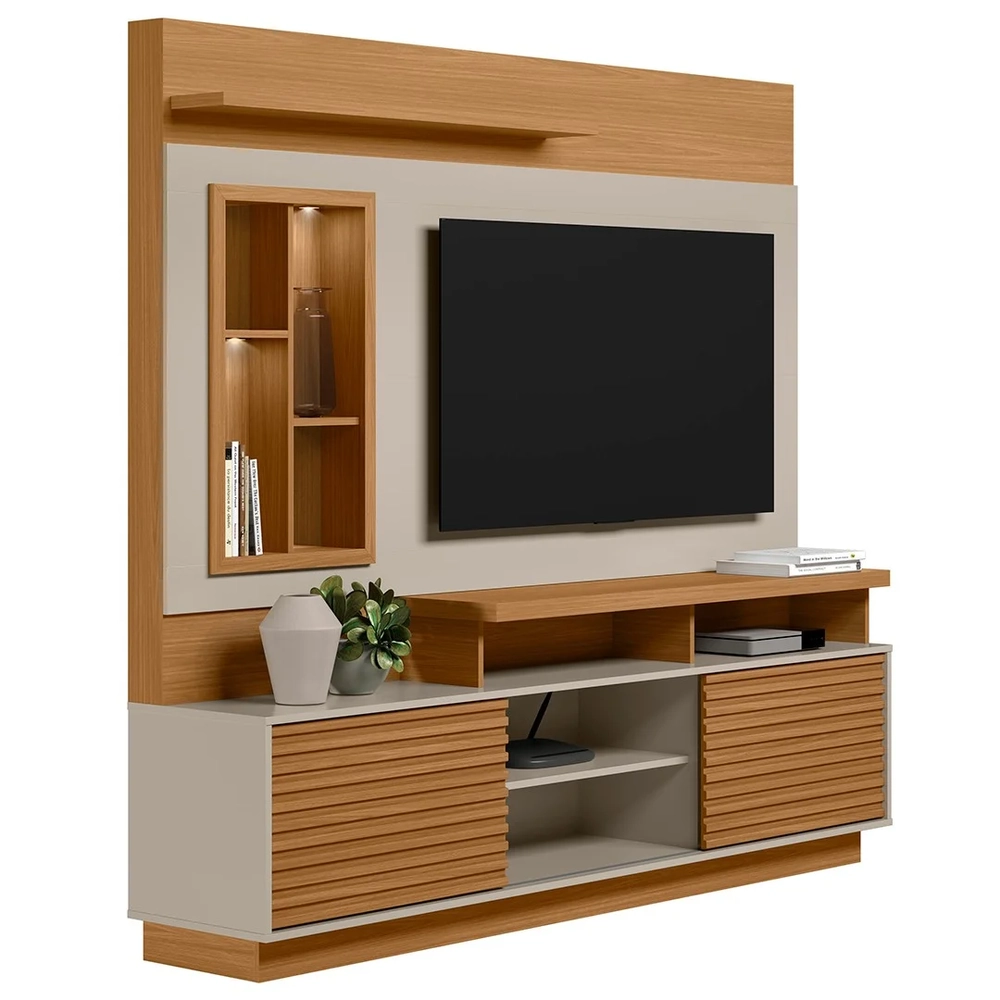 Estante Painel Para TV 60 Pol com LED 200cm Dora L06 Nature/Off White - Mpozenato 