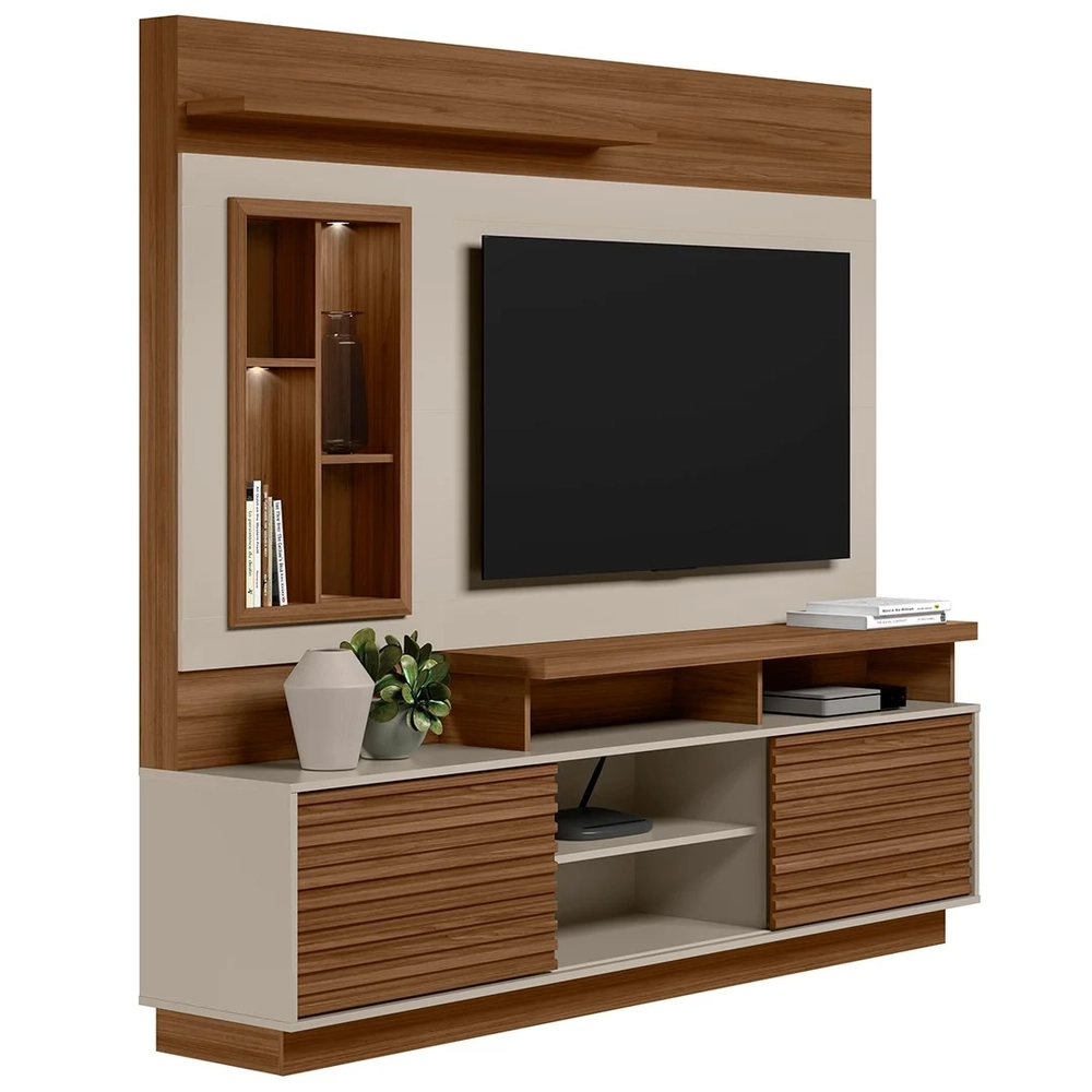 Estante Painel Para TV 60 Pol com LED 200cm Dora L06 Jatobá/Off White - Mpozenato 