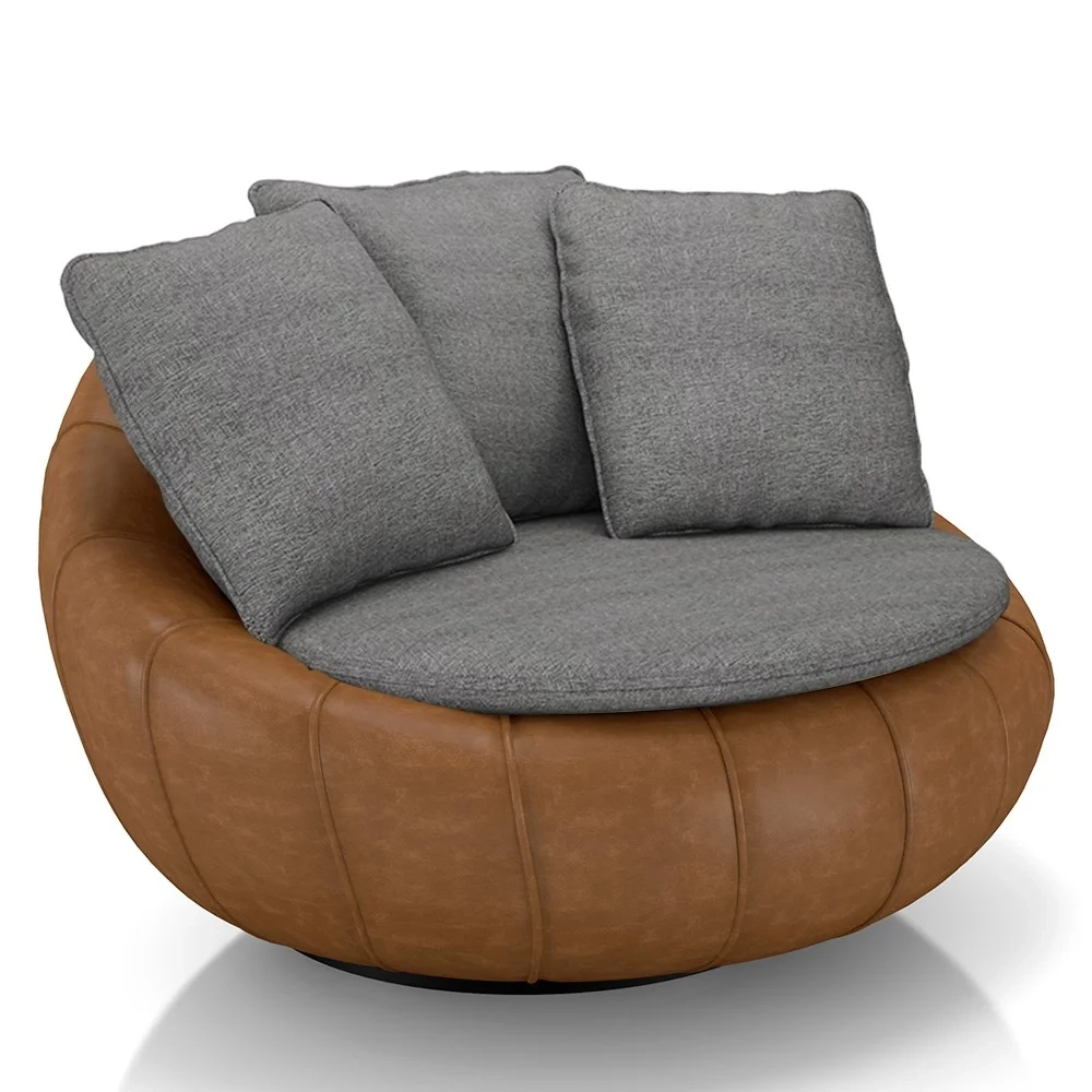 Poltrona para Sala Giratória Redonda Saphire Z32 Linho Cinza/Caramelo - Mpozenato