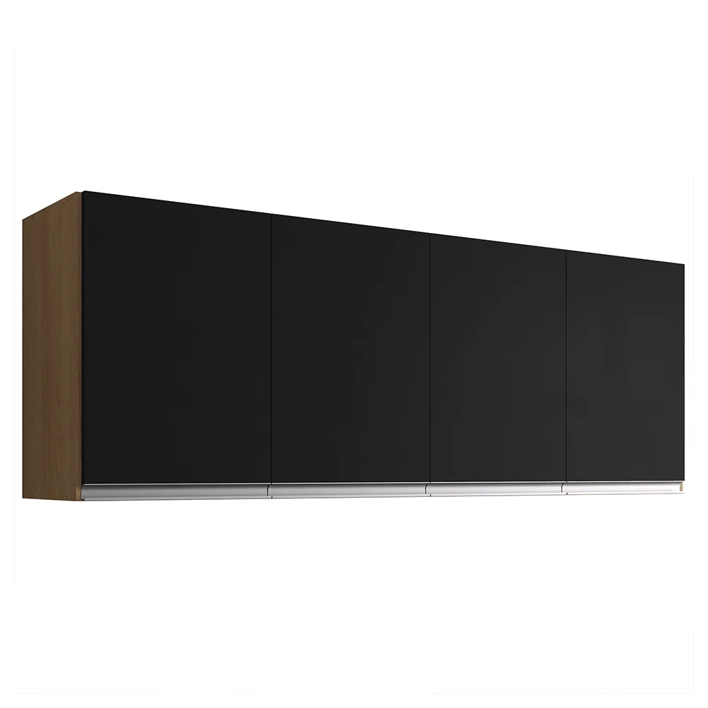 Armário de Cozinha Aéreo 160cm 4 Portas Andréia Amêndoa/Preto - AJL Móveis