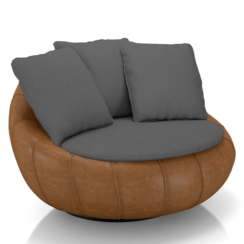 Poltrona para Sala Giratória Redonda Saphire Z32 Linho Grafite/Caramelo - Mpozenato