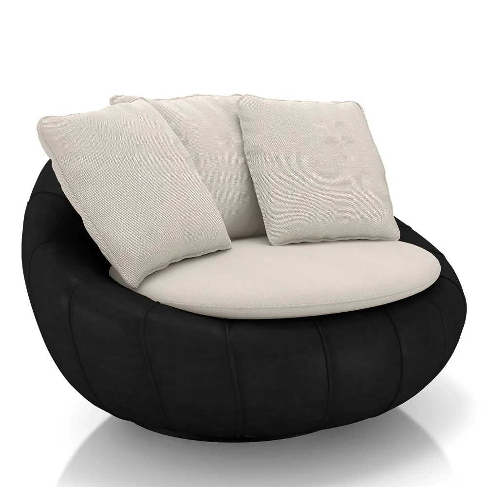 Poltrona para Sala Giratória Redonda Saphire Z32 Linho Bege/Preto - Mpozenato