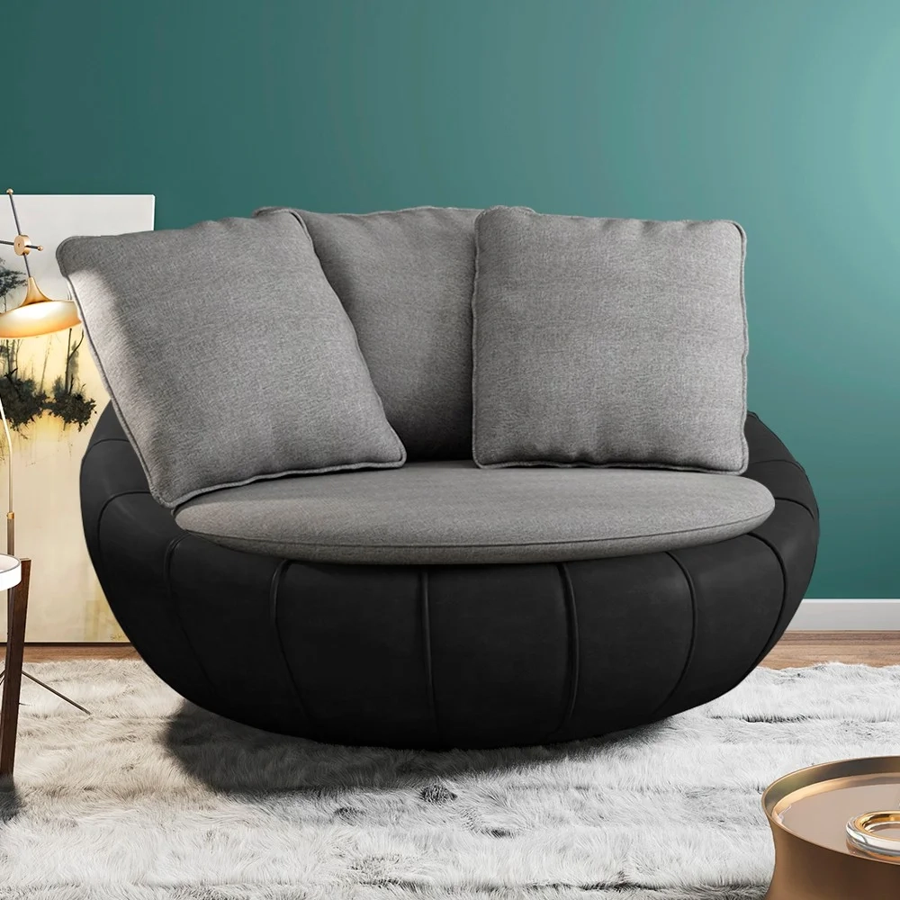 Poltrona para Sala Giratória Redonda Saphire Z32 Linho Cinza/Preto - Mpozenato