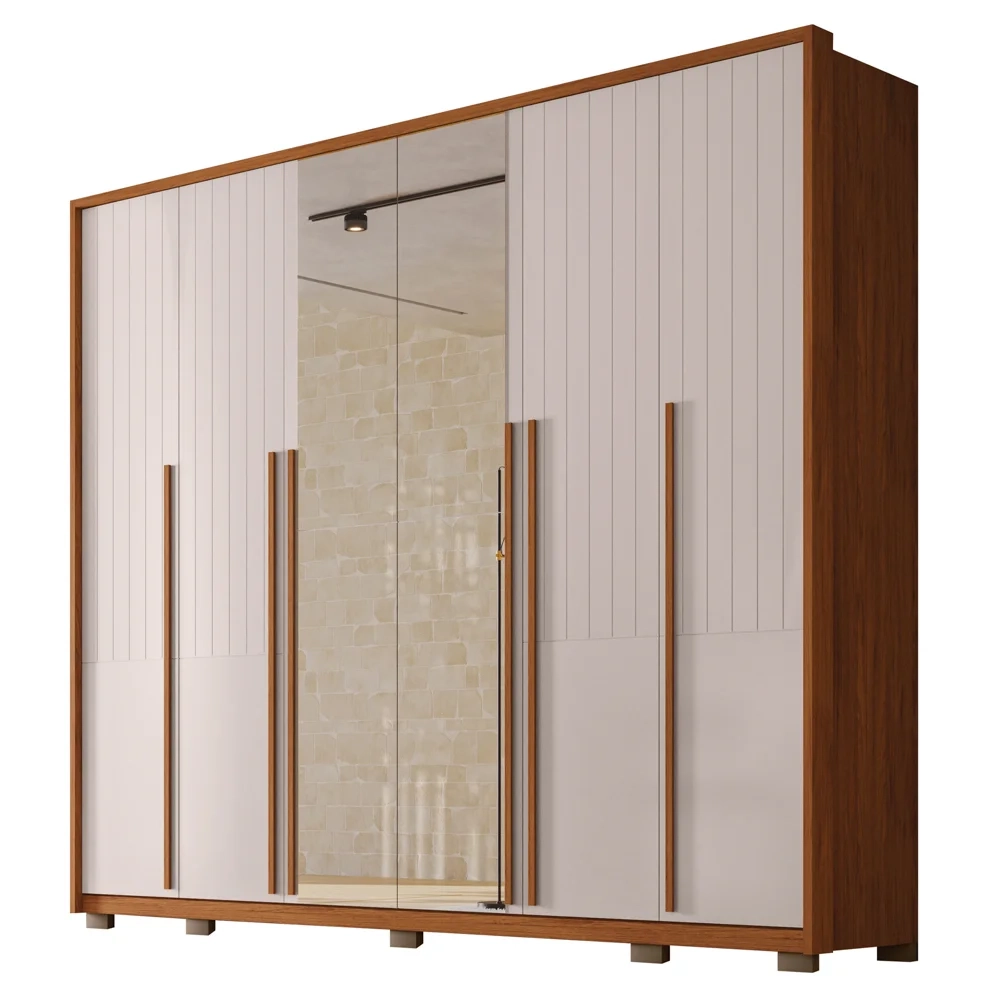 Guarda Roupa Casal 6 Portas com Espelho 265cm Quintus Freijó/Off White - Caemmun