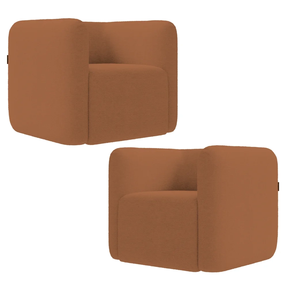 Poltrona para Sala de Estar Decorativa Kit com 2 Maggie Z08 Boucle Terracota - Mpozenato