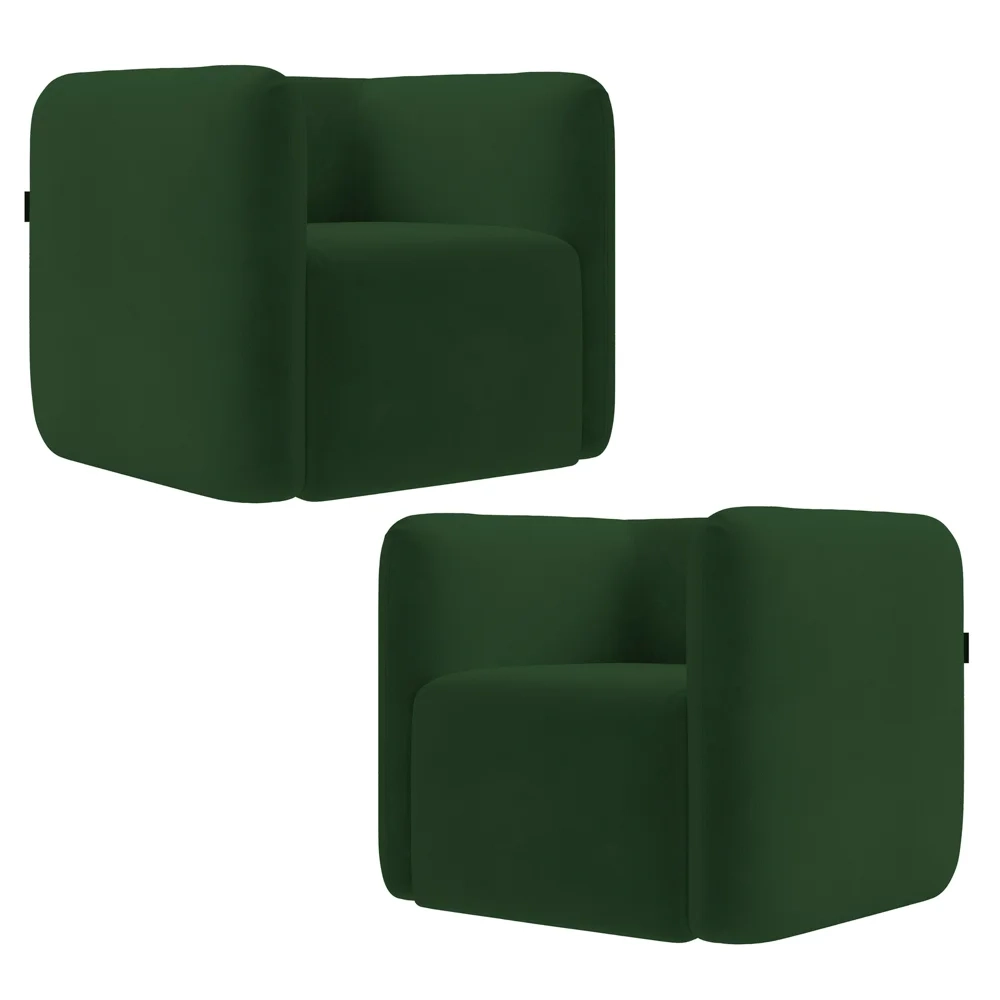 Poltrona para Sala de Estar Decorativa Kit com 2 Maggie Z08 Veludo Verde - Mpozenato