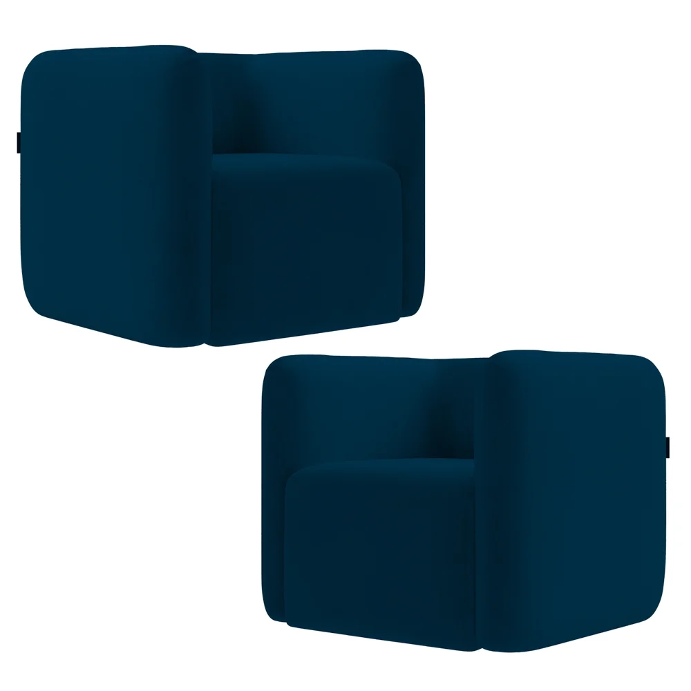 Poltrona para Sala de Estar Decorativa Kit com 2 Maggie Z08 Veludo Azul Marinho - Mpozenato